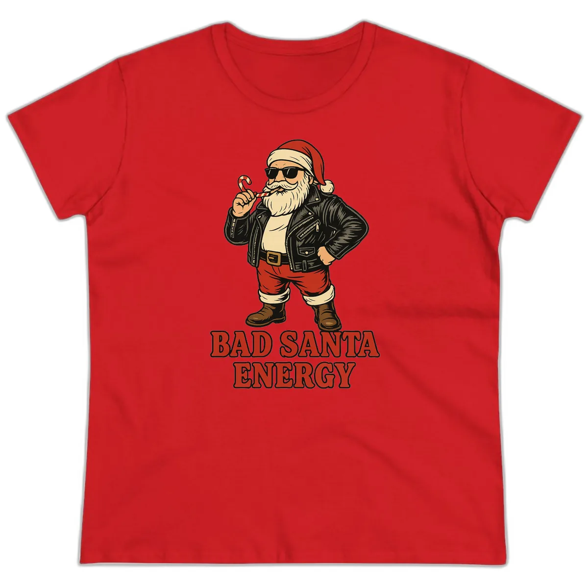 Bad Santa Energy Graphic Ladies Tee in Red