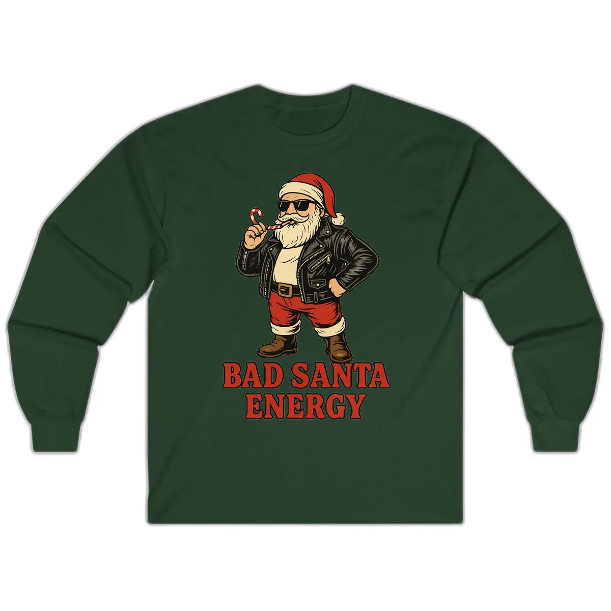 Bad Santa Energy Graphic Long Sleeve in Forest Green