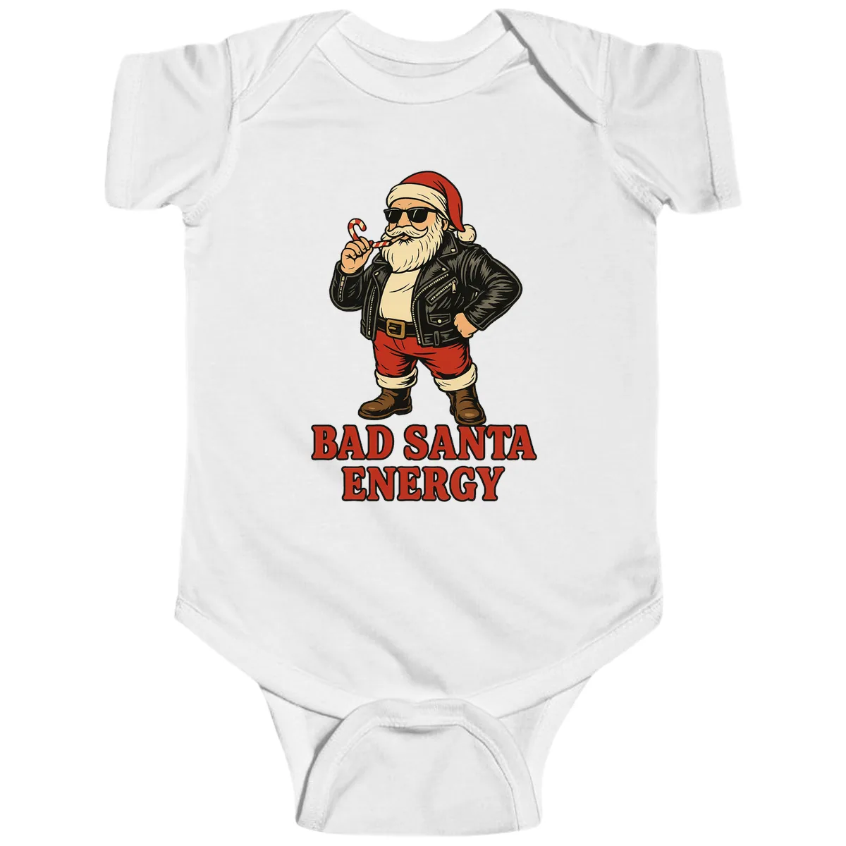 Bad Santa Energy Graphic Baby Onesie in White