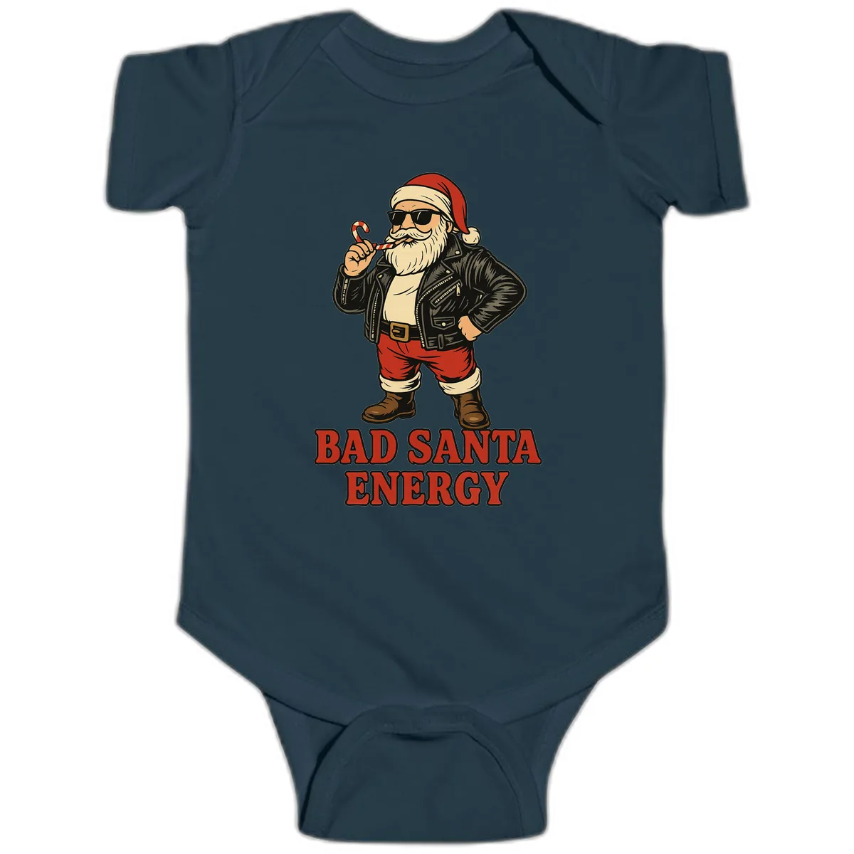 Bad Santa Energy Graphic Baby Onesie in Navy