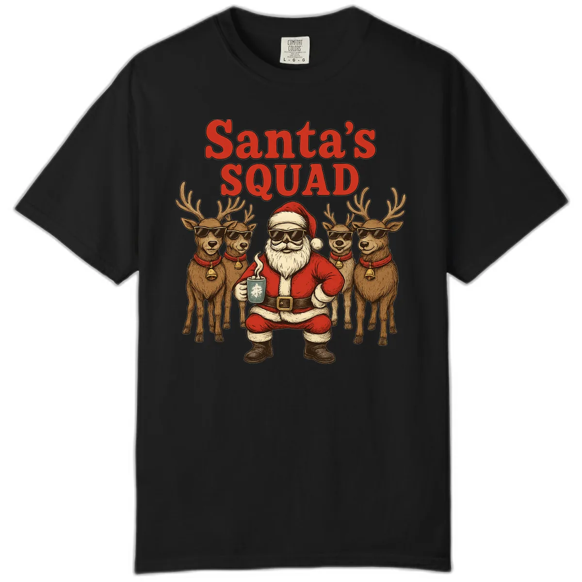 Santa's Cool Squad Holiday Graphic Comfort Color in Black