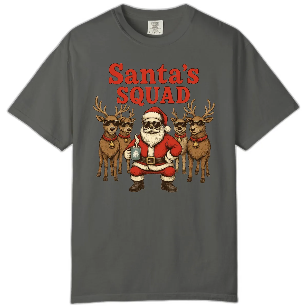 Santa's Cool Squad Holiday Graphic Comfort Color in Pepper
