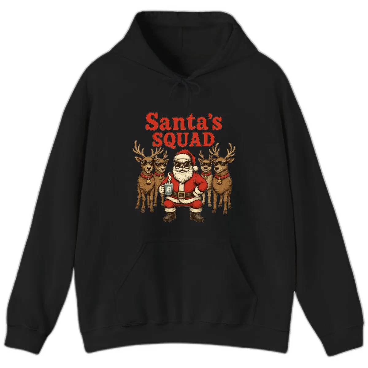 Santa's Cool Squad Holiday Graphic Hoodie in Black