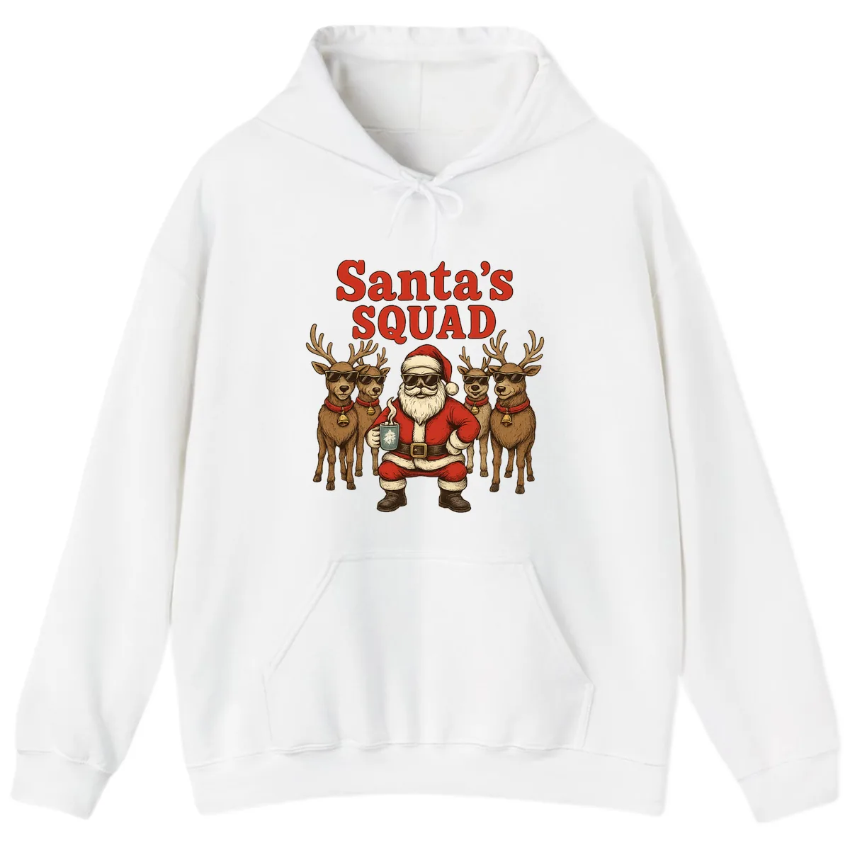 Santa's Cool Squad Holiday Graphic Hoodie in White