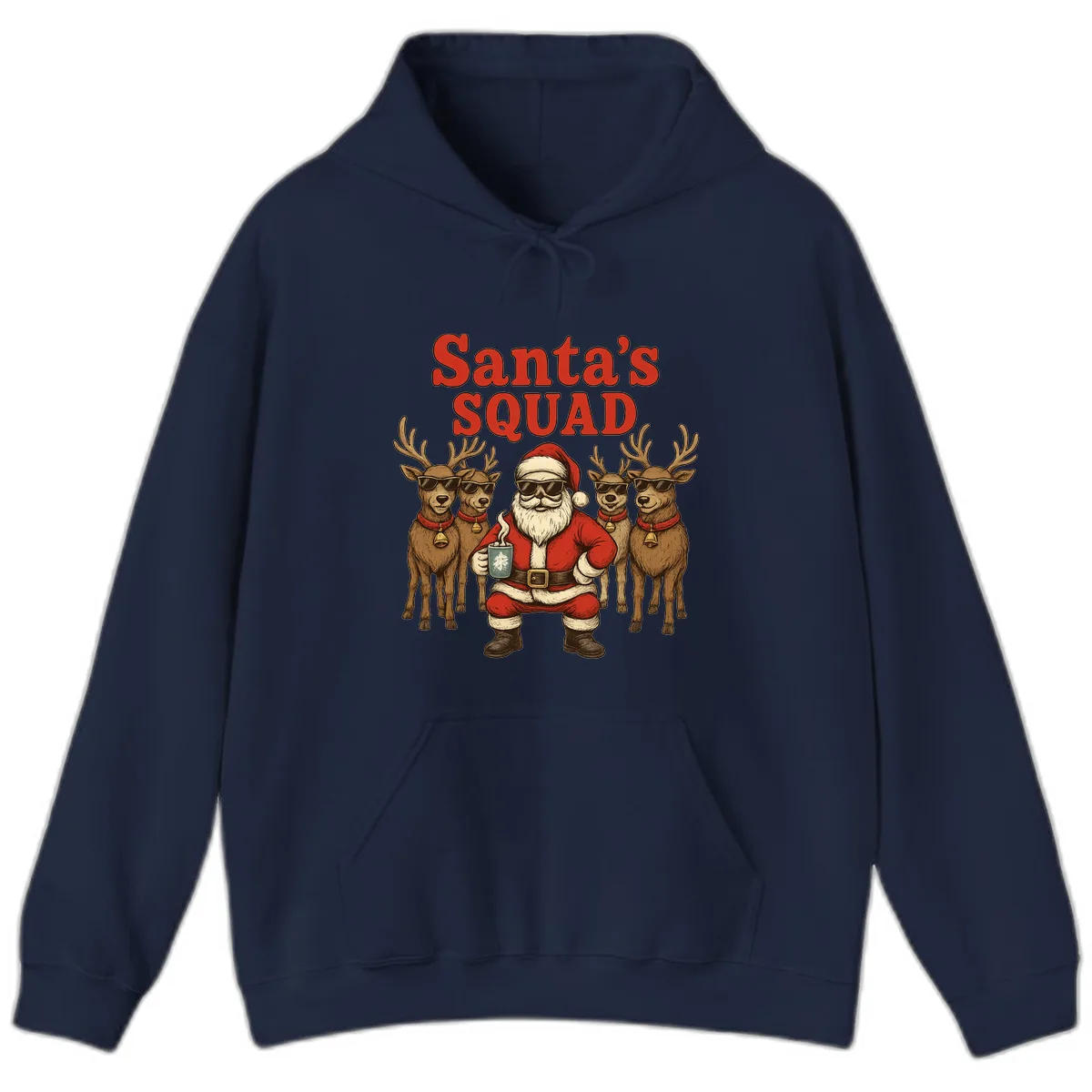 Santa's Cool Squad Holiday Graphic Hoodie in Navy