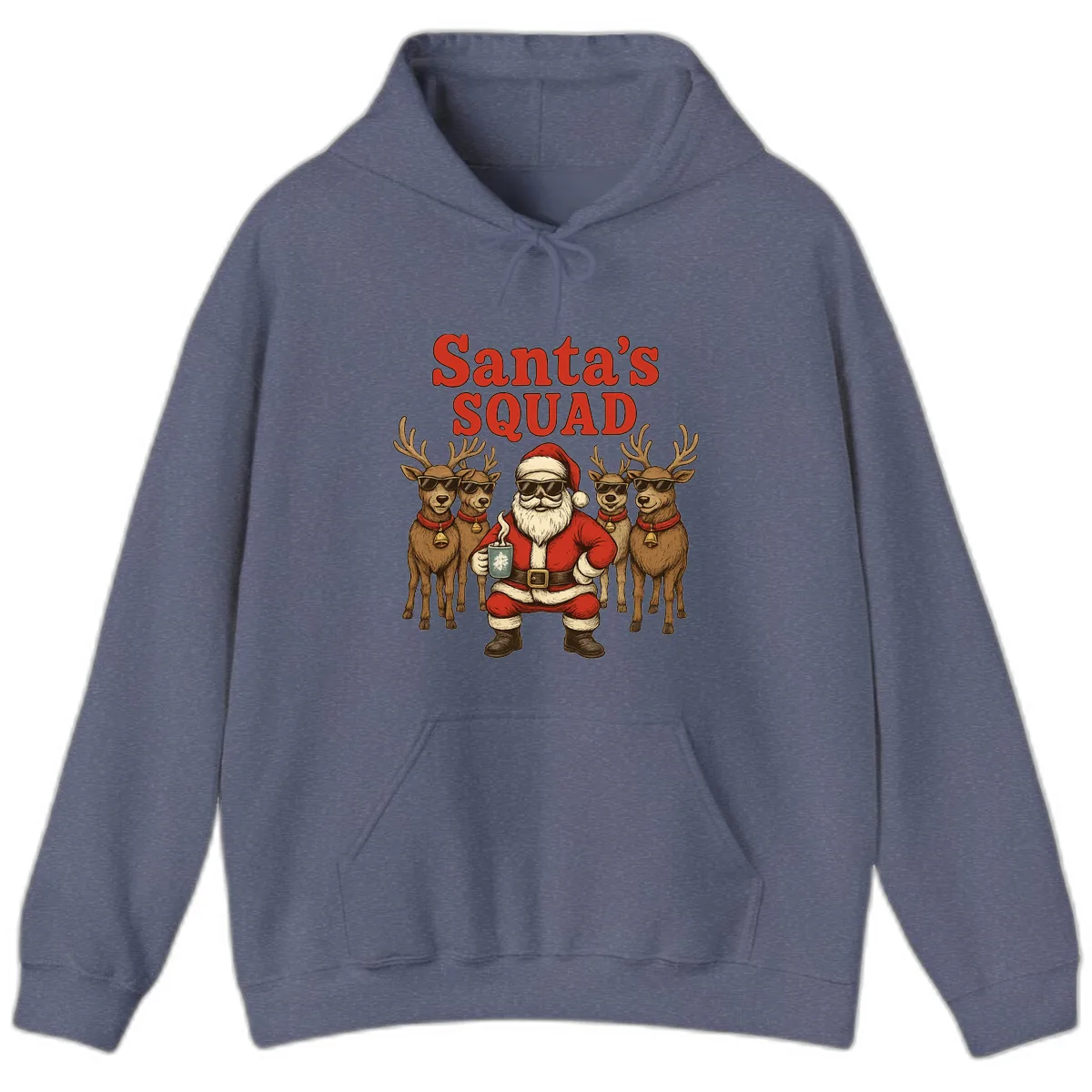 Santa's Cool Squad Holiday Graphic Hoodie in Heather Navy