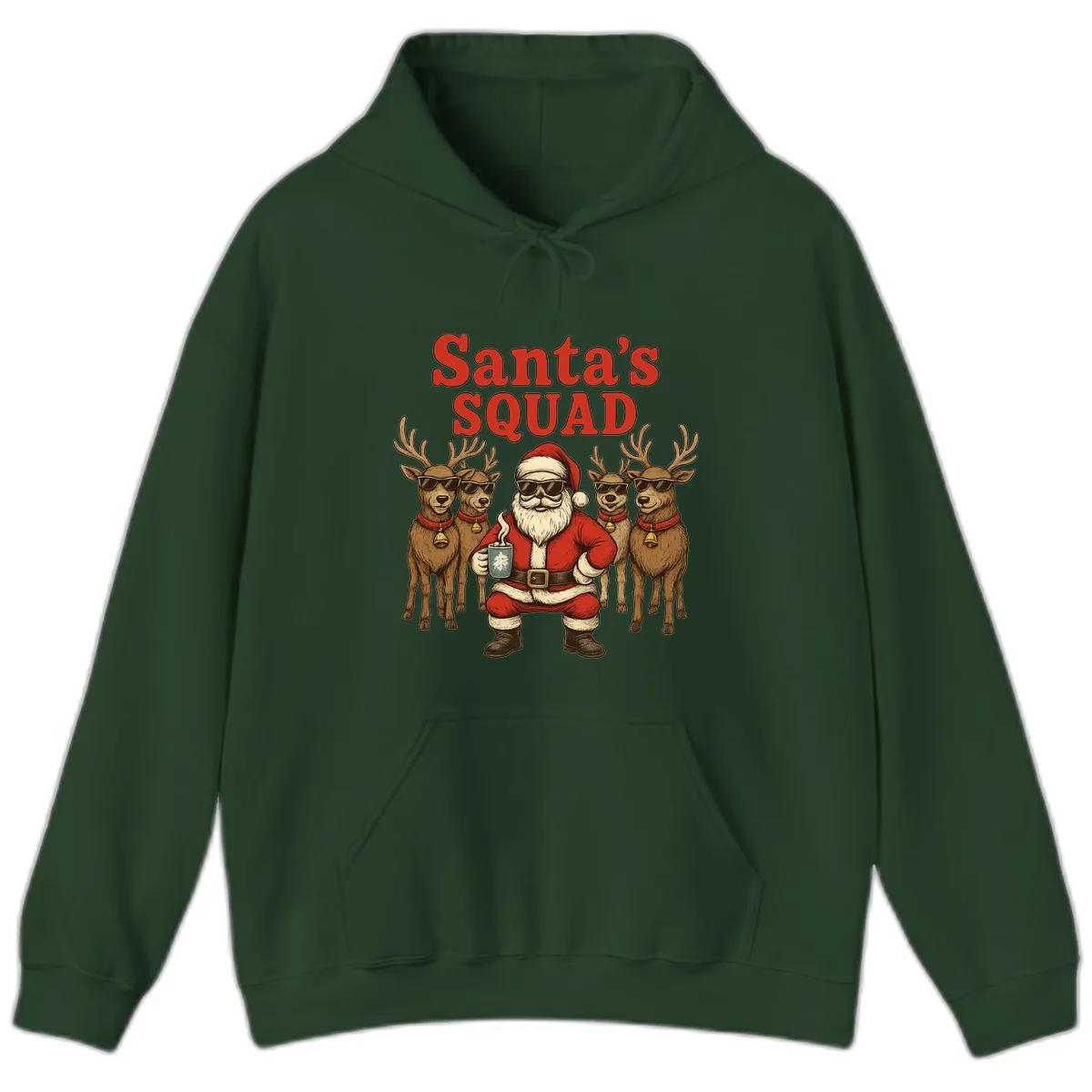 Santa's Cool Squad Holiday Graphic Hoodie in Forest Green