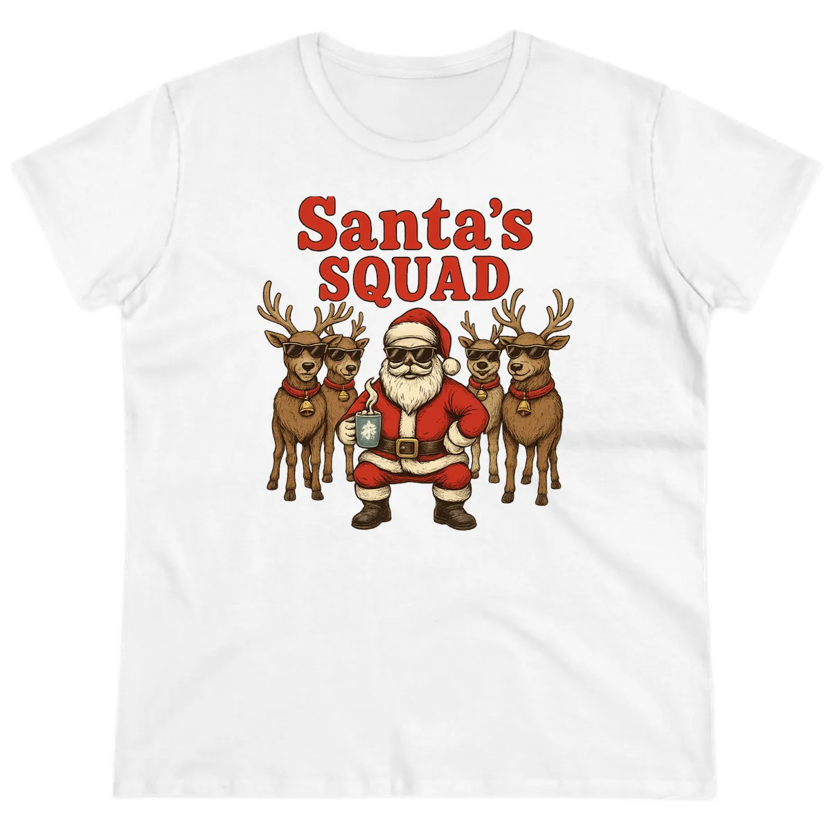 Santa's Cool Squad Holiday Graphic Ladies Tee in White