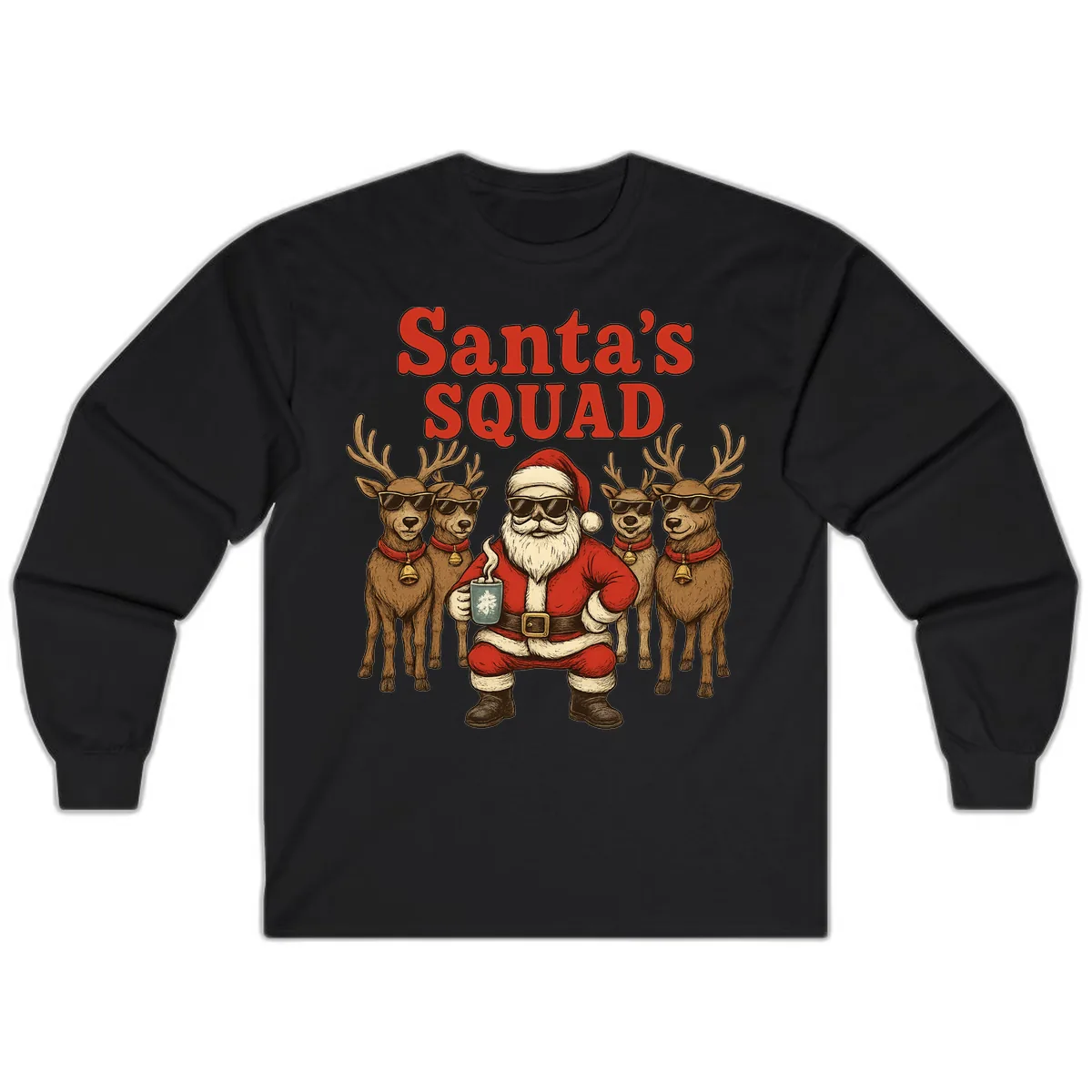 Santa's Cool Squad Holiday Graphic Long Sleeve in Black