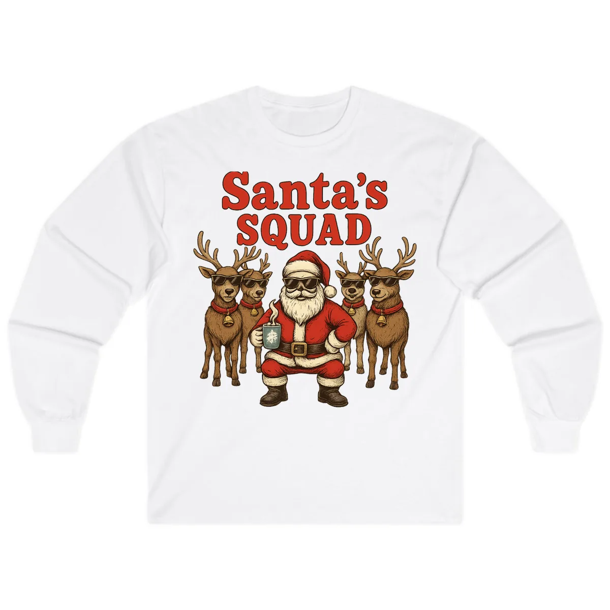 Santa's Cool Squad Holiday Graphic Long Sleeve in White