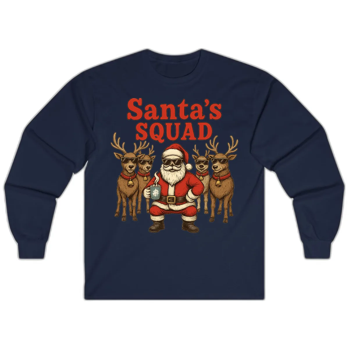 Santa's Cool Squad Holiday Graphic Long Sleeve in Navy