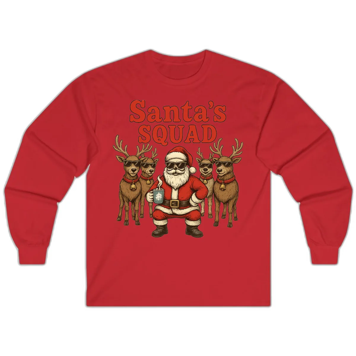 Santa's Cool Squad Holiday Graphic Long Sleeve in Red
