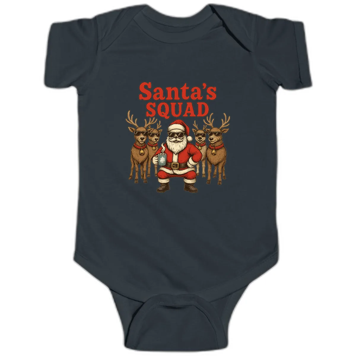 Santa's Cool Squad Holiday Graphic Baby Onesie in Black