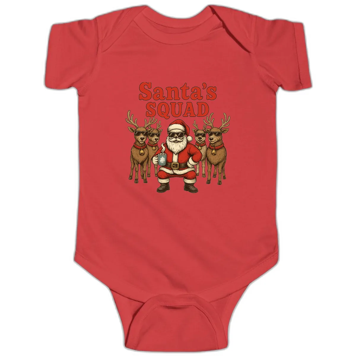Santa's Cool Squad Holiday Graphic Baby Onesie in Red