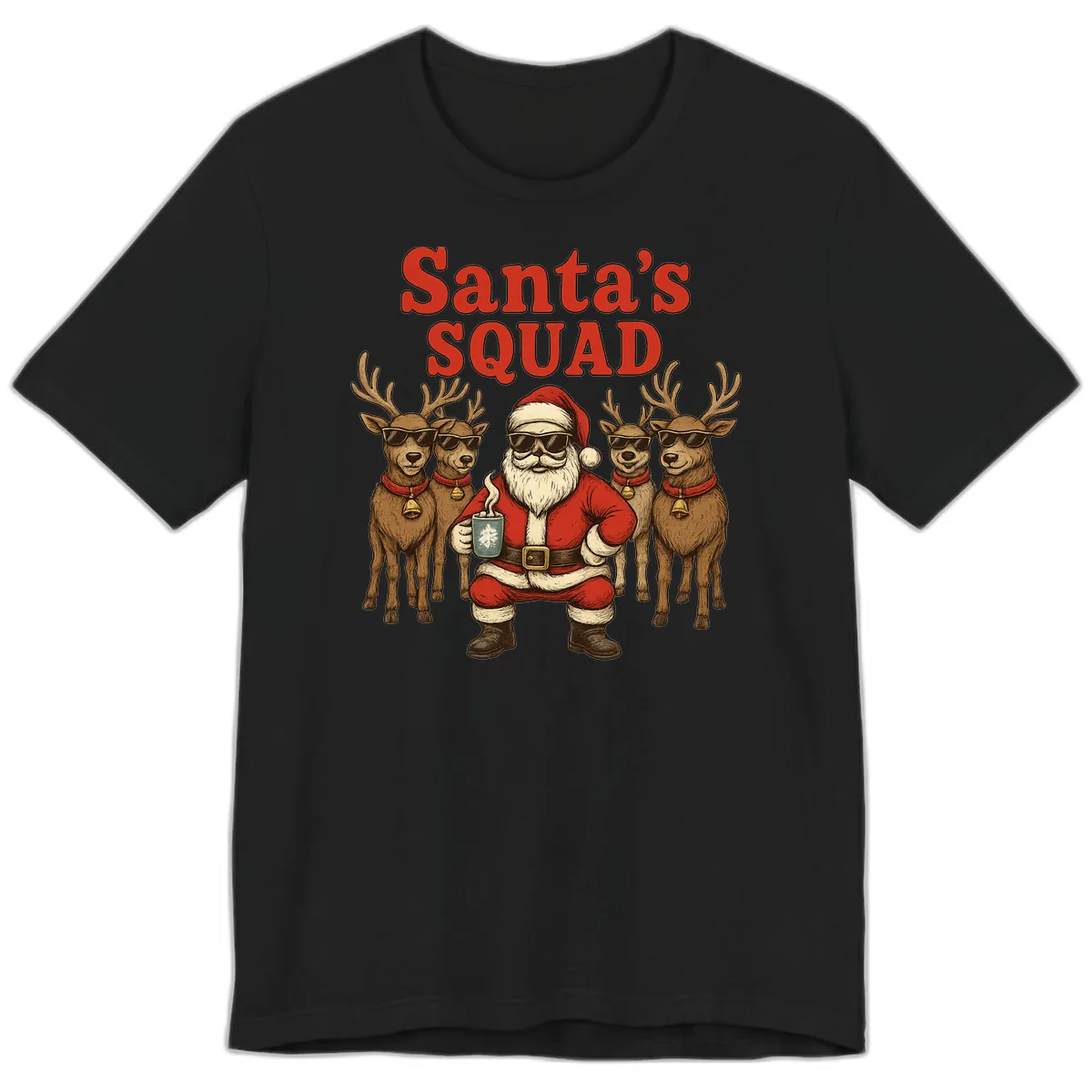 Santa's Cool Squad Holiday Graphic Premium T-Shirt in Black