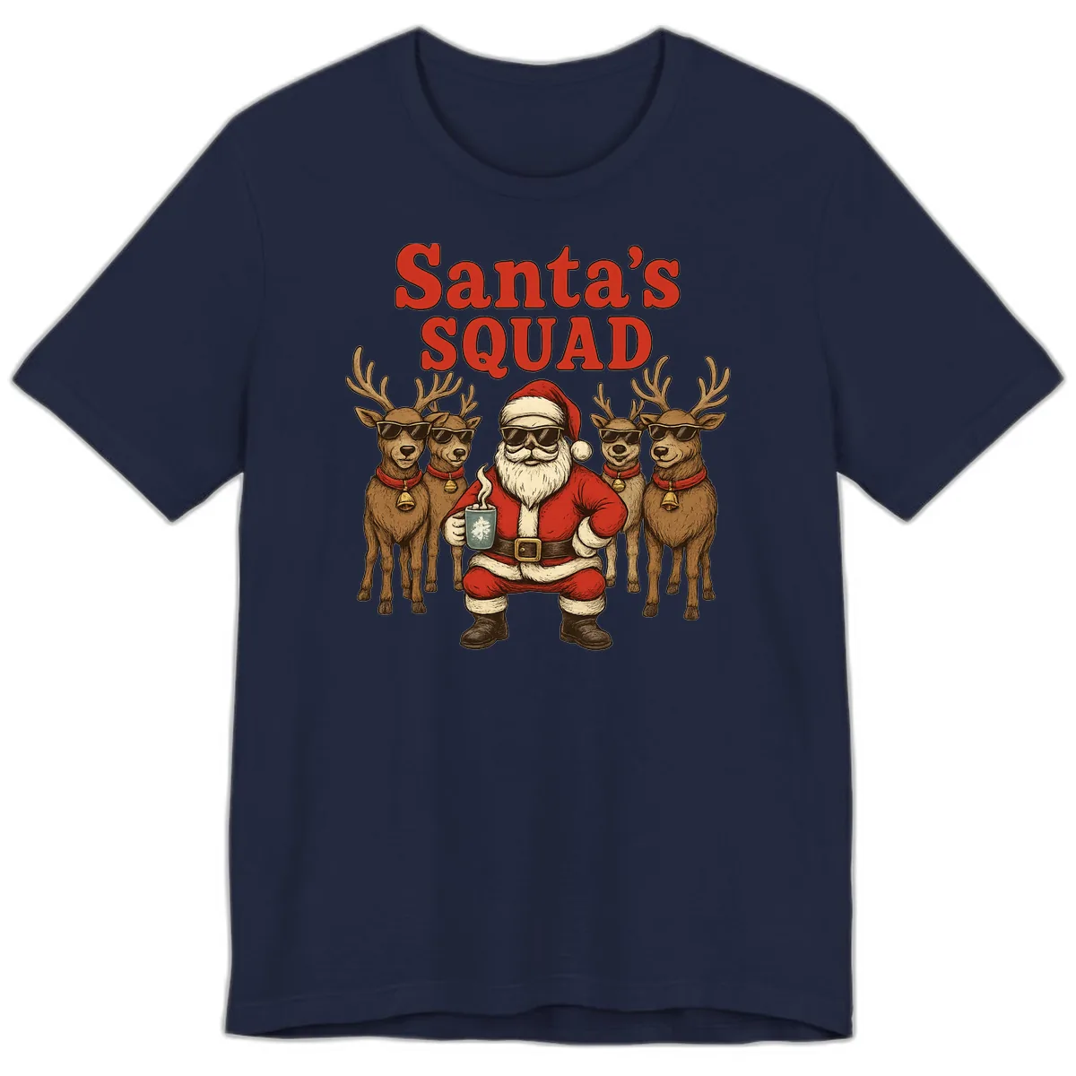 Santa's Cool Squad Holiday Graphic Premium T-Shirt in Navy