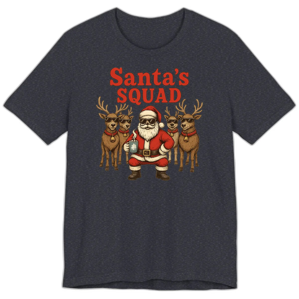 Santa's Cool Squad Holiday Graphic Premium T-Shirt in Heather Navy