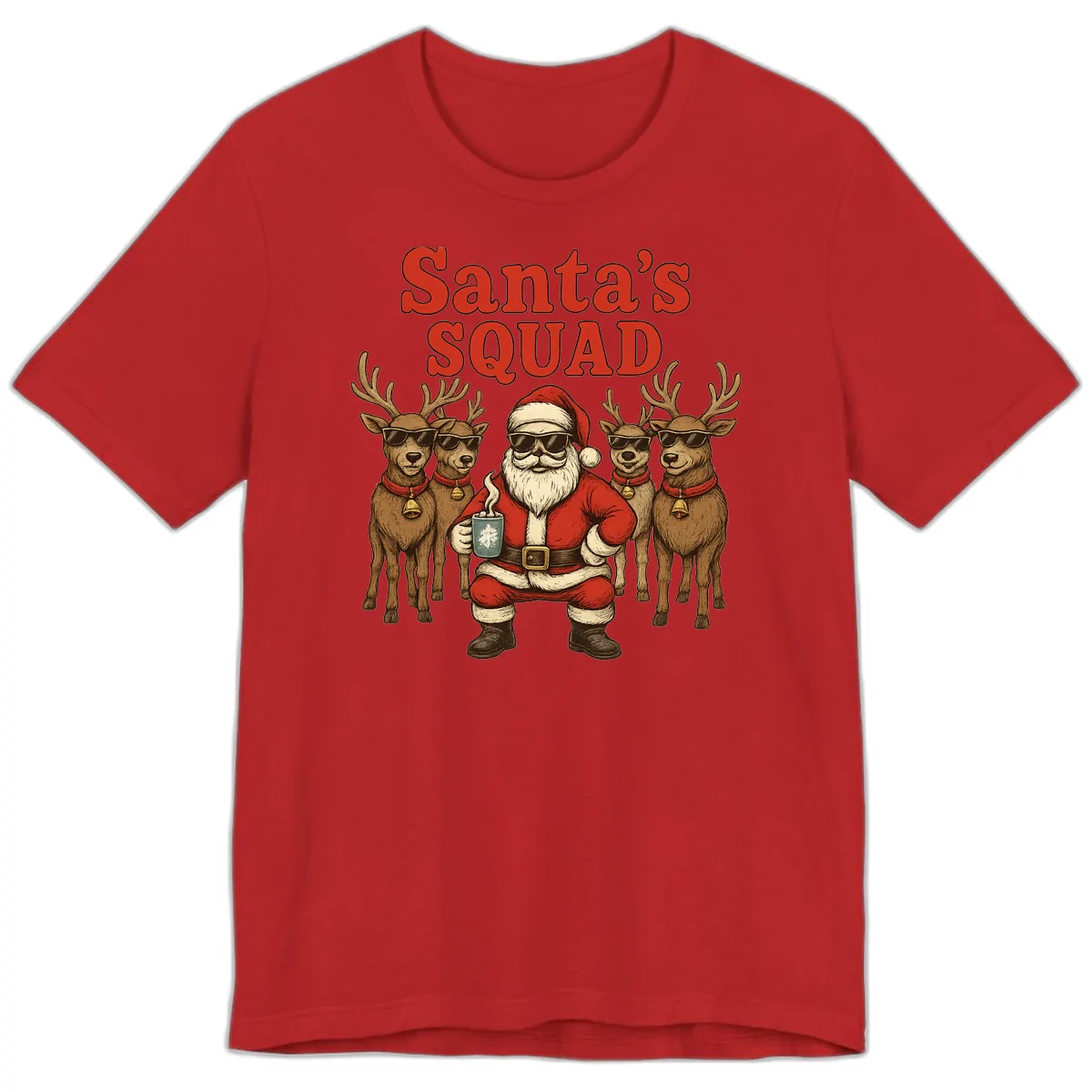 Santa's Cool Squad Holiday Graphic Premium T-Shirt in Red