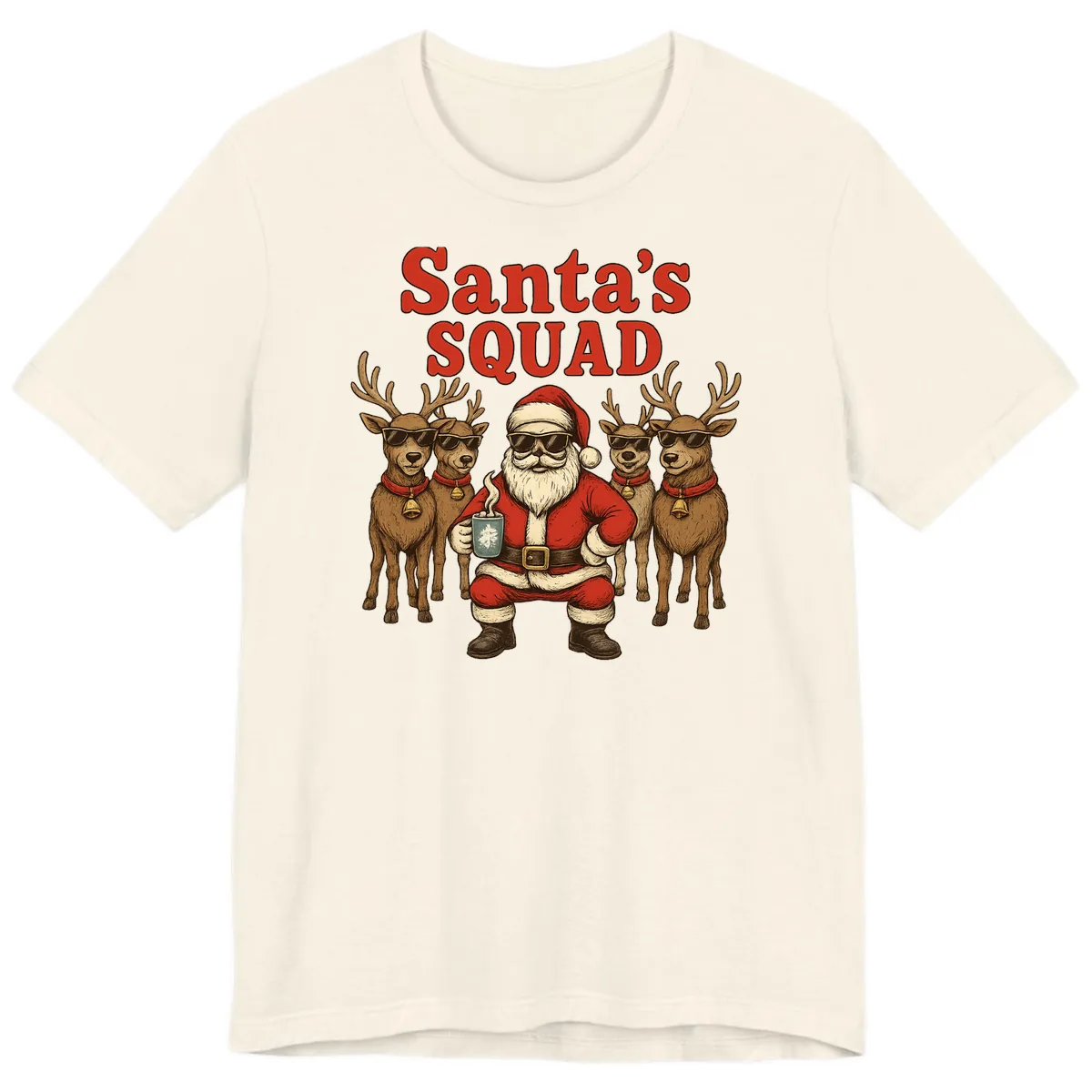 Santa's Cool Squad Holiday Graphic Premium T-Shirt in Natural