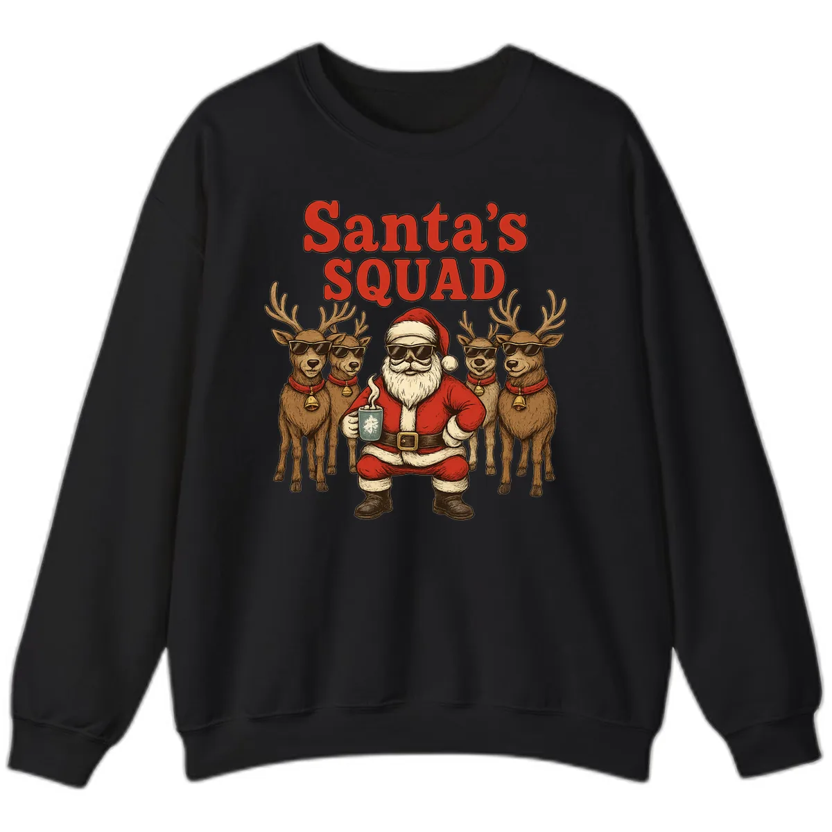 Santa's Cool Squad Holiday Graphic Sweatshirt in Black