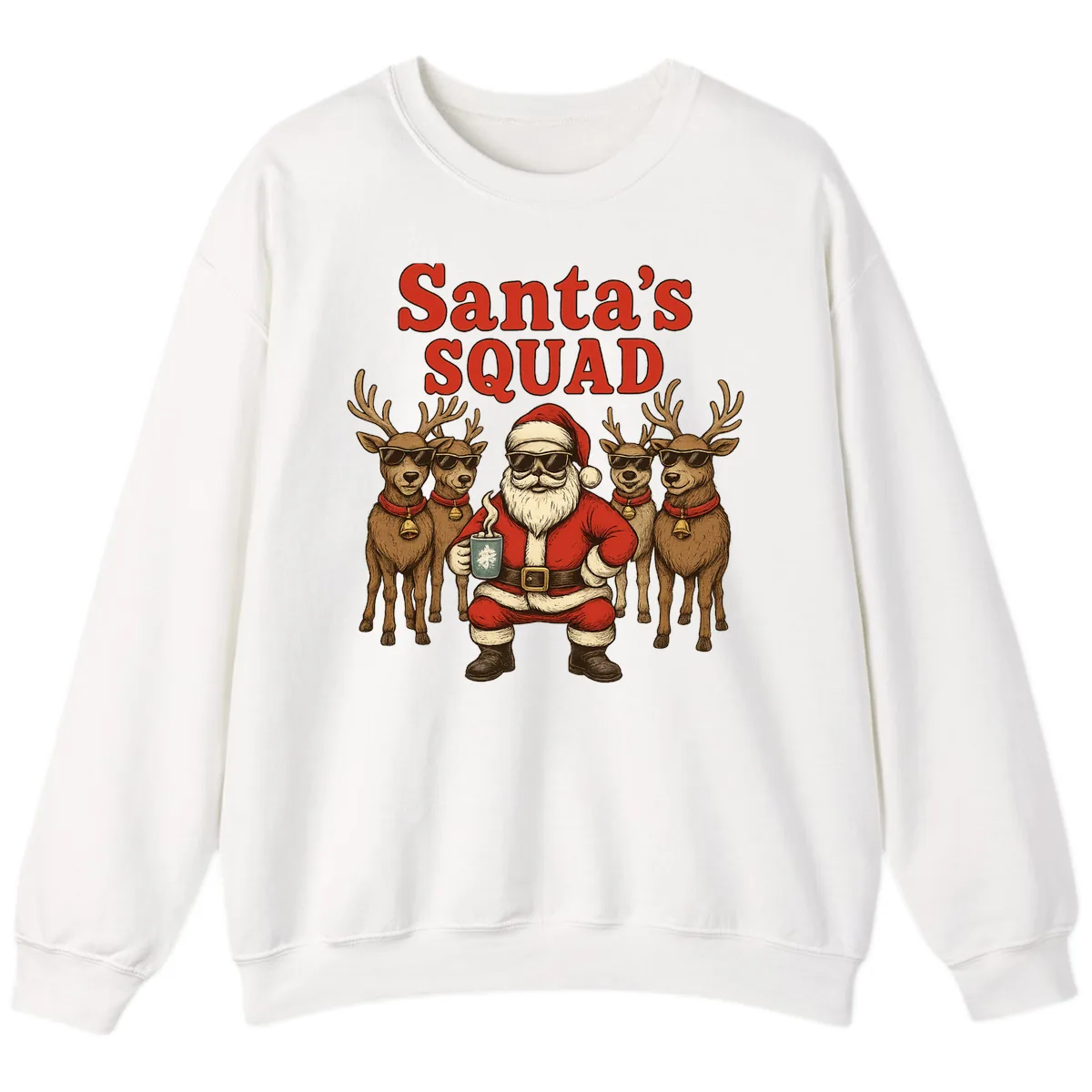 Santa's Cool Squad Holiday Graphic Sweatshirt in White