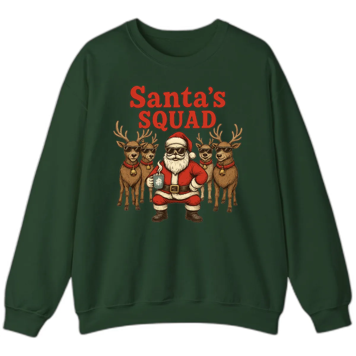 Santa's Cool Squad Holiday Graphic Sweatshirt in Forest Green