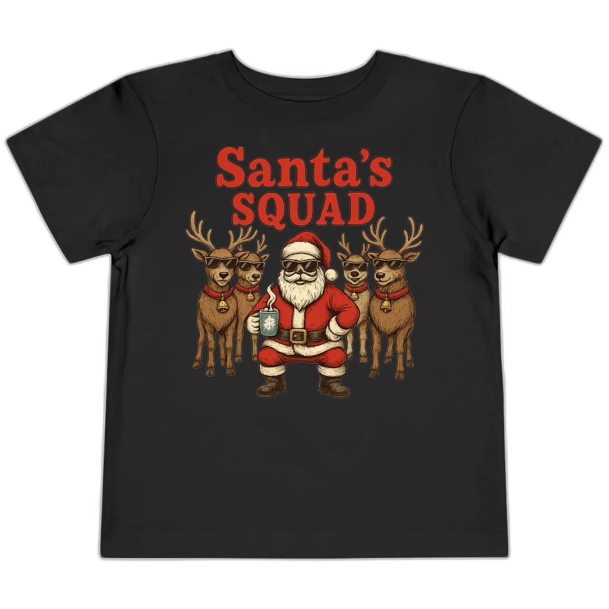 Santa's Cool Squad Holiday Graphic Toddler T-Shirt in Black