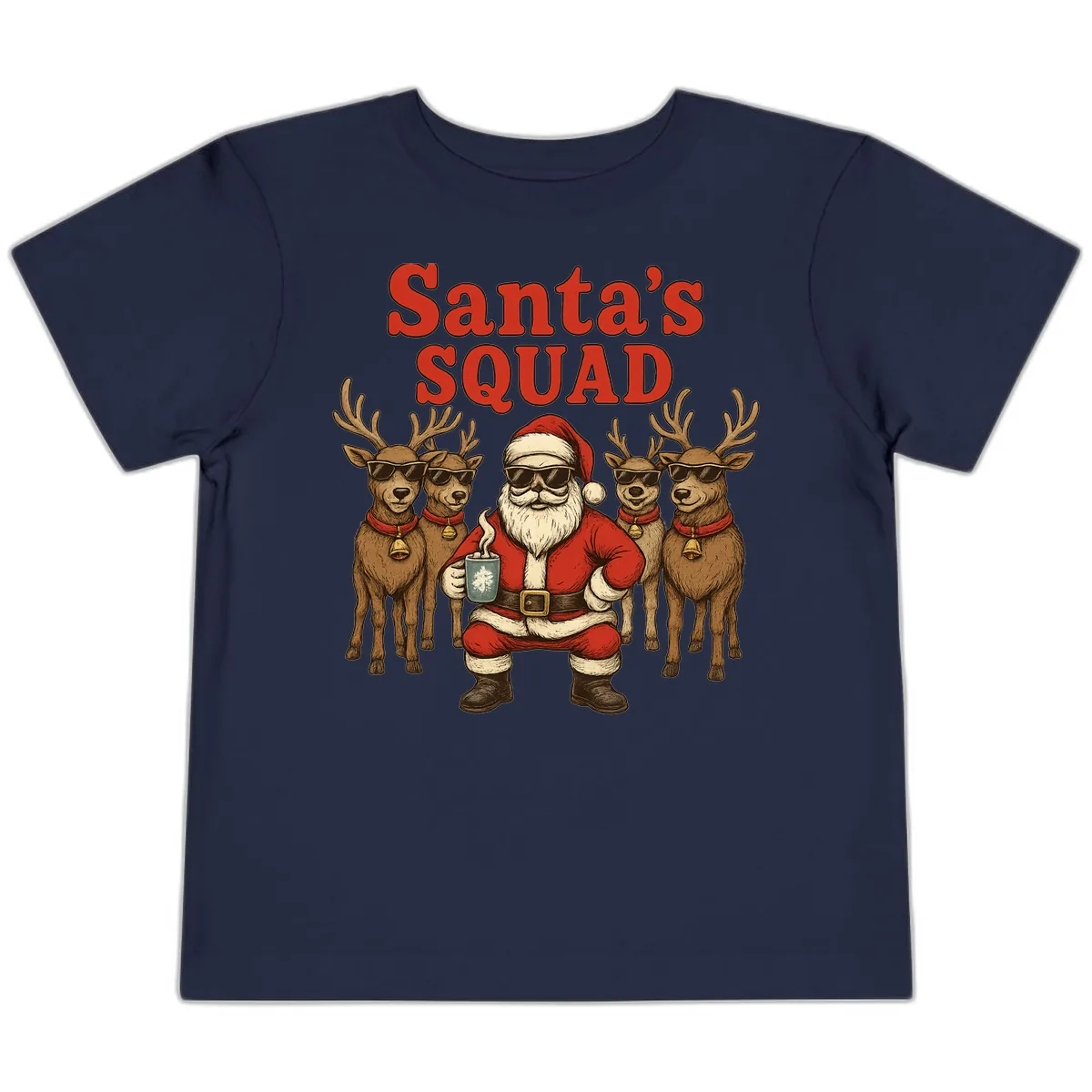 Santa's Cool Squad Holiday Graphic Toddler T-Shirt in Navy