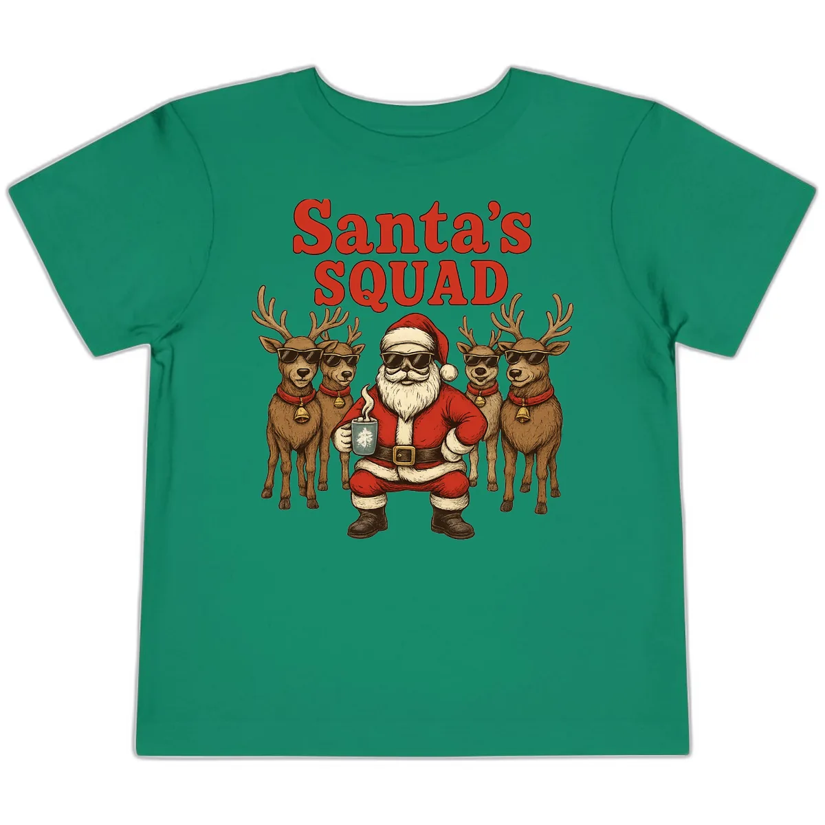 Santa's Cool Squad Holiday Graphic Toddler T-Shirt in Kelly