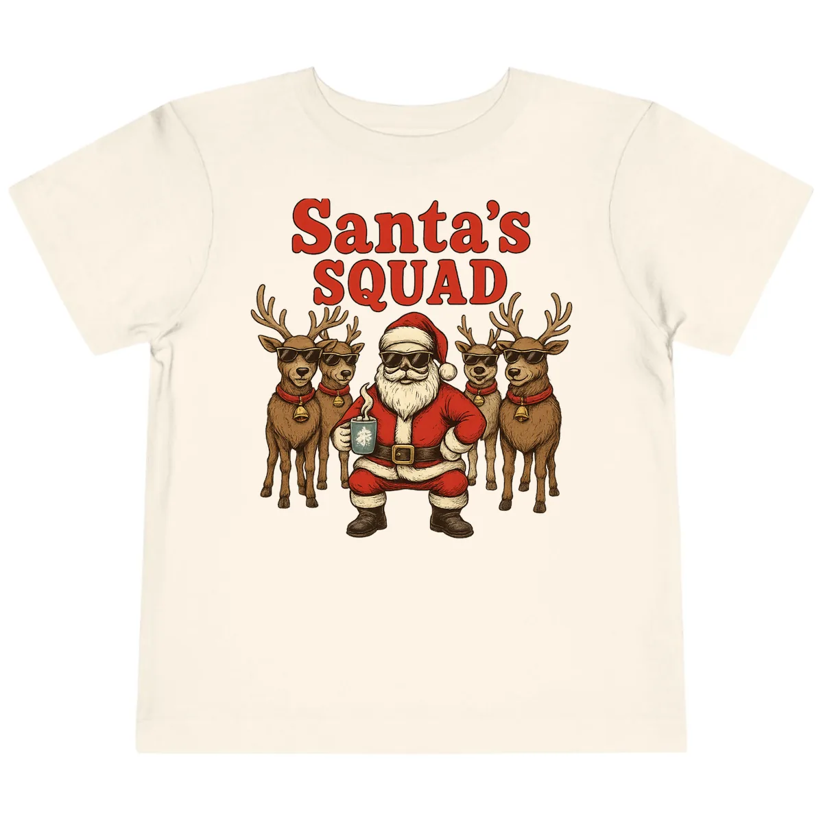 Santa's Cool Squad Holiday Graphic Toddler T-Shirt in Natural
