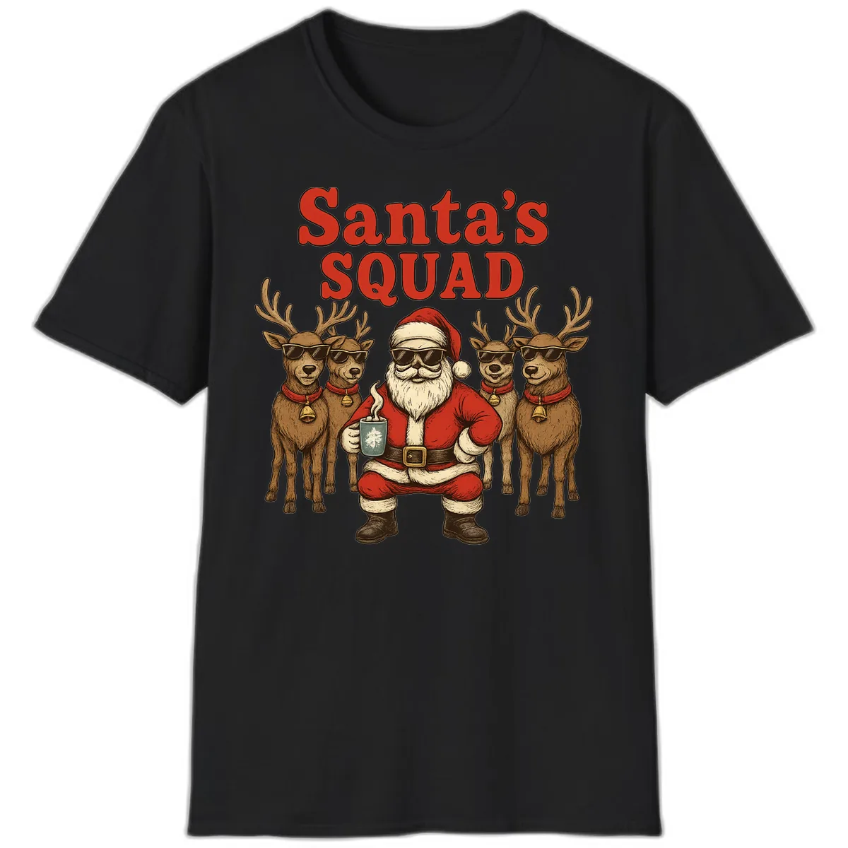 Santa's Cool Squad Holiday Graphic T-Shirt in Black