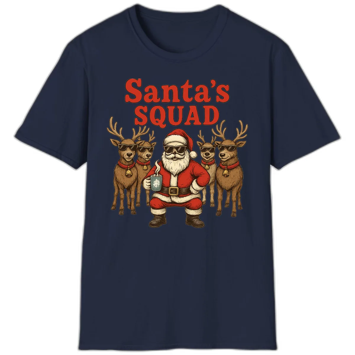 Santa's Cool Squad Holiday Graphic T-Shirt in Navy
