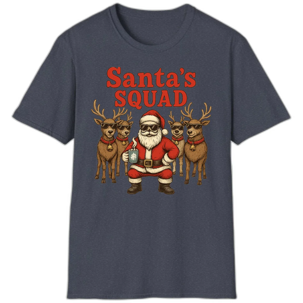 Santa's Cool Squad Holiday Graphic T-Shirt in Heather Navy
