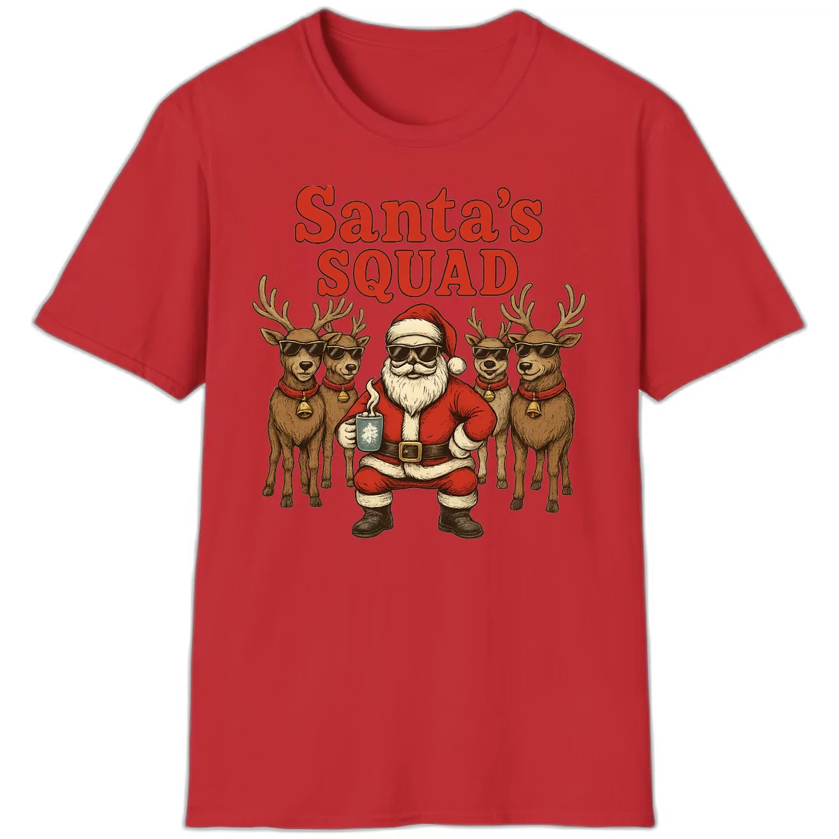 Santa's Cool Squad Holiday Graphic T-Shirt in Red