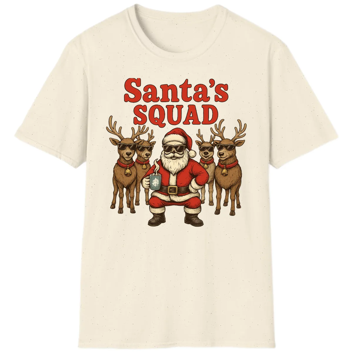 Santa's Cool Squad Holiday Graphic T-Shirt in Natural