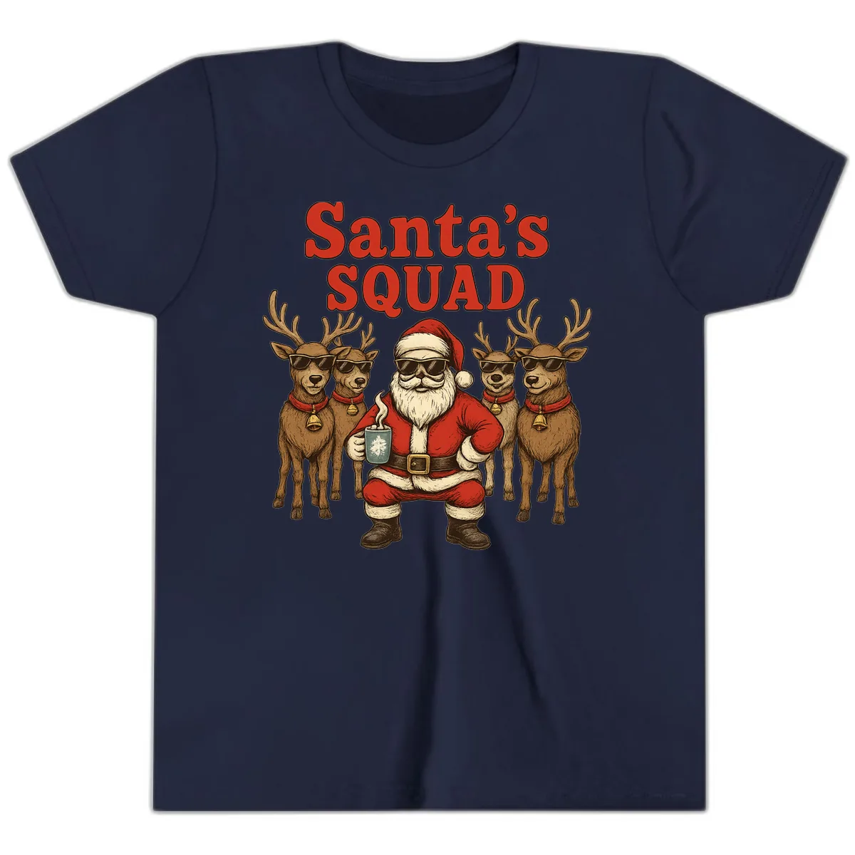 Santa's Cool Squad Holiday Graphic Youth T-Shirt in Navy