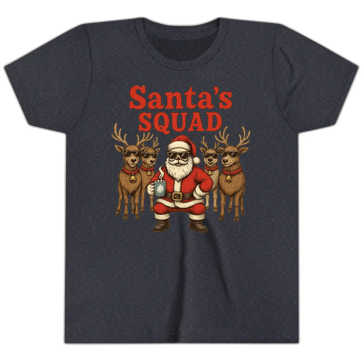 Santa's Cool Squad Holiday Graphic Youth T-Shirt in Heather Navy