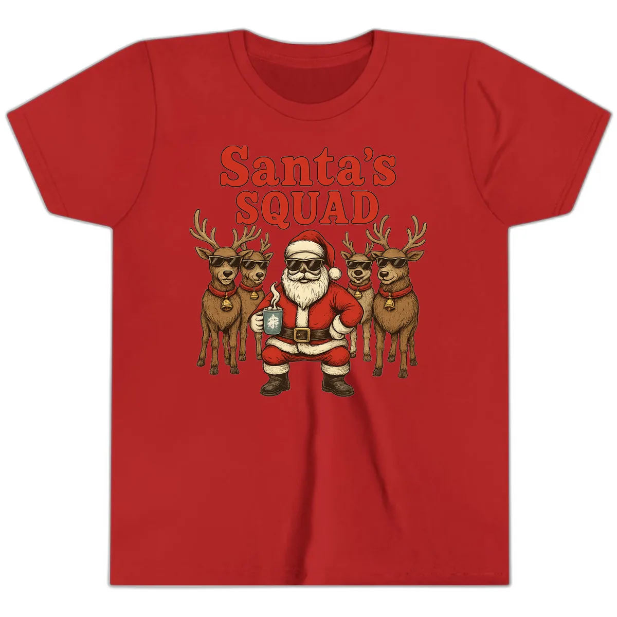 Santa's Cool Squad Holiday Graphic Youth T-Shirt in Red
