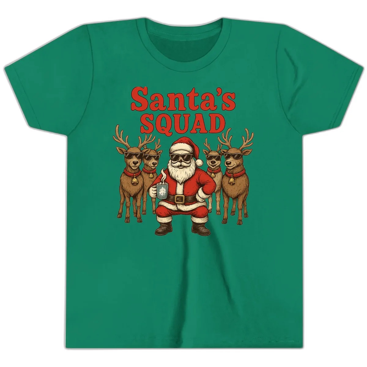 Santa's Cool Squad Holiday Graphic Youth T-Shirt in Kelly