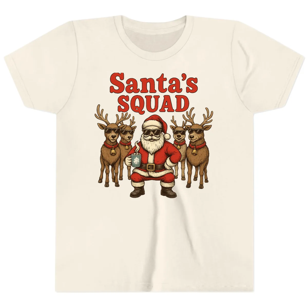 Santa's Cool Squad Holiday Graphic Youth T-Shirt in Natural