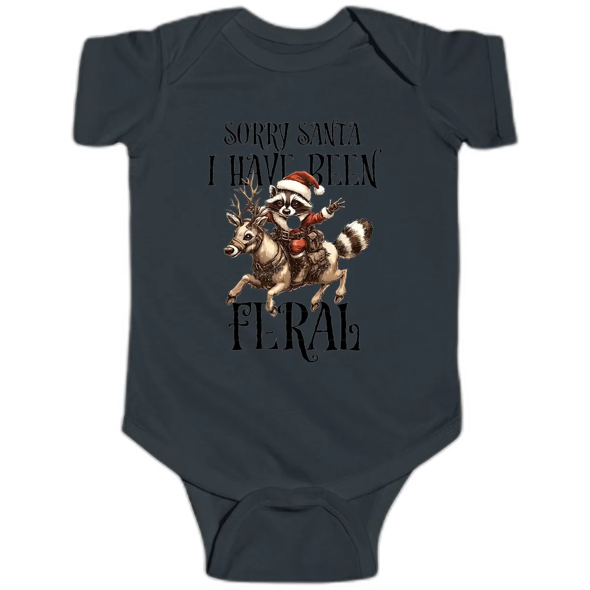 Sorry Santa I Have Been Feral Raccoon Baby Onesie in Black