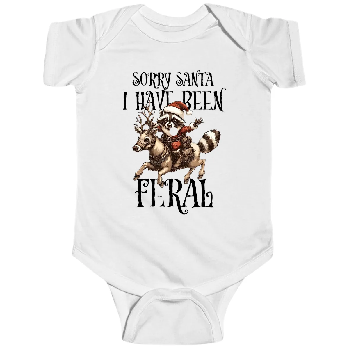 Sorry Santa I Have Been Feral Raccoon Baby Onesie in White