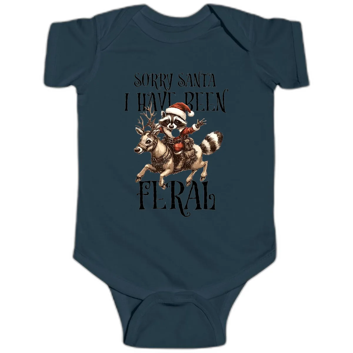 Sorry Santa I Have Been Feral Raccoon Baby Onesie in Navy