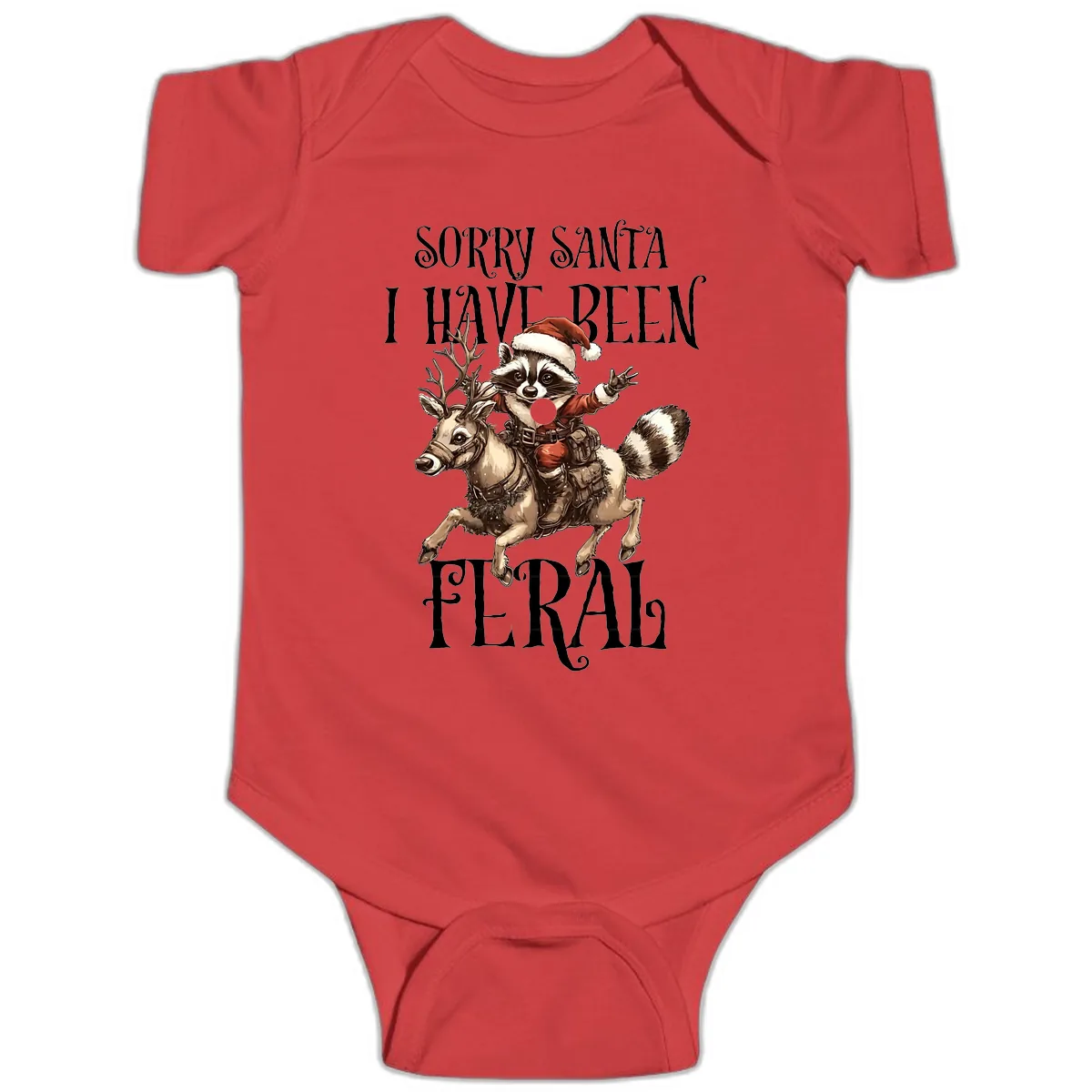 Sorry Santa I Have Been Feral Raccoon Baby Onesie in Red