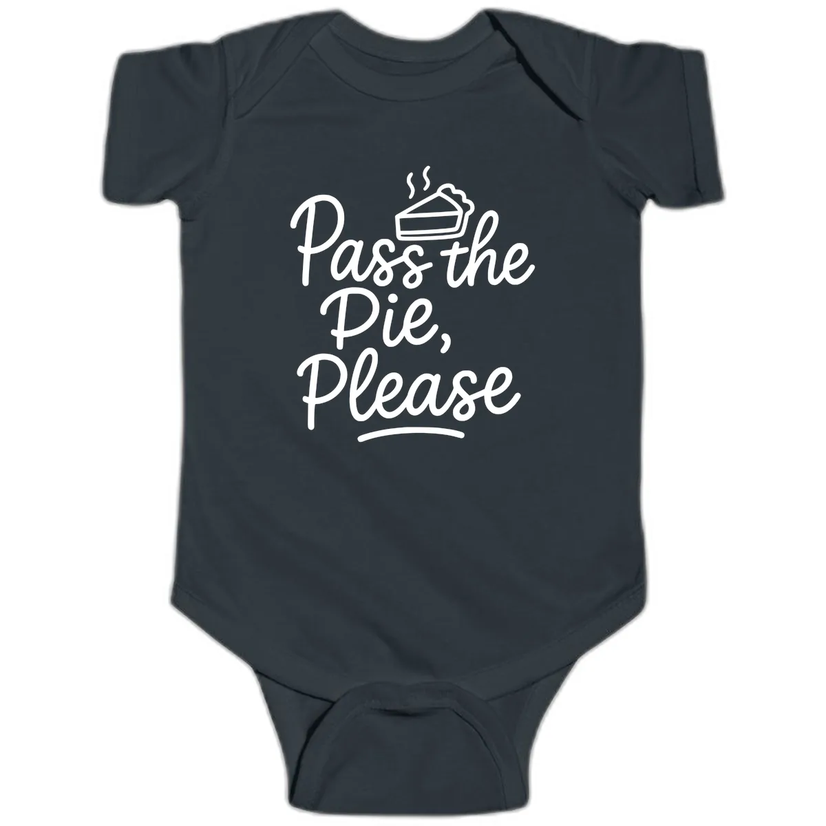Pass The Pie Please Thanksgiving Quote Baby Onesie in Black