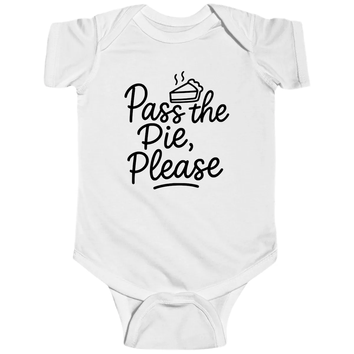 Pass The Pie Please Thanksgiving Quote Baby Onesie in White