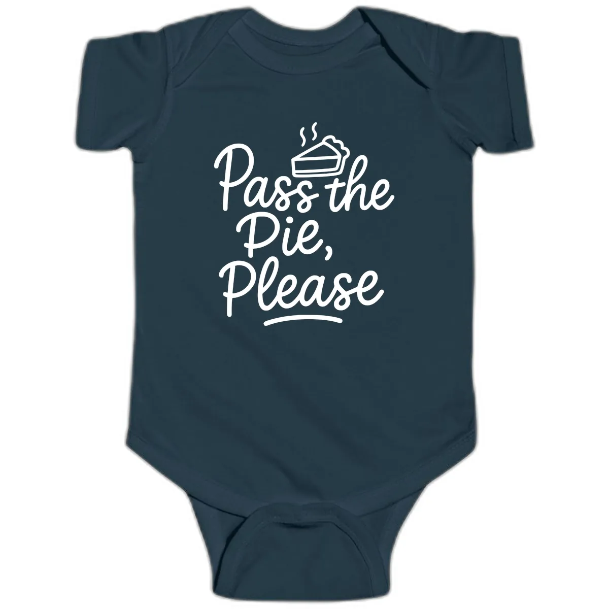 Pass The Pie Please Thanksgiving Quote Baby Onesie in Navy