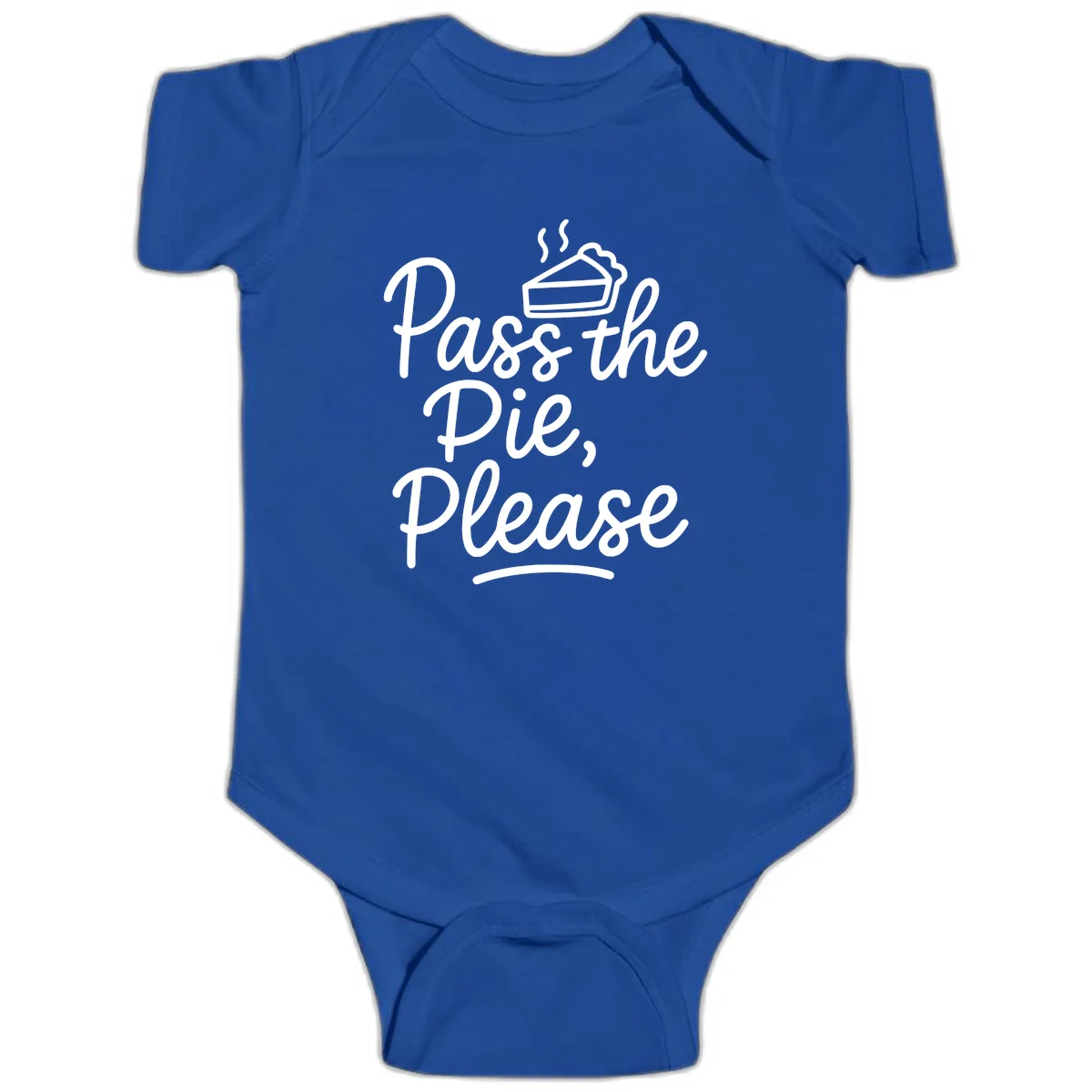 Pass The Pie Please Thanksgiving Quote Baby Onesie in Royal