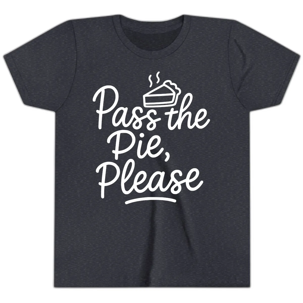 Pass The Pie Please Thanksgiving Quote Youth T-Shirt in Heather Navy