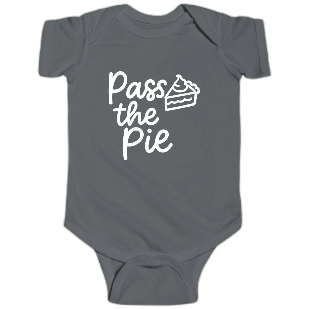Pass The Pie Typography Baby Onesie in Charcoal